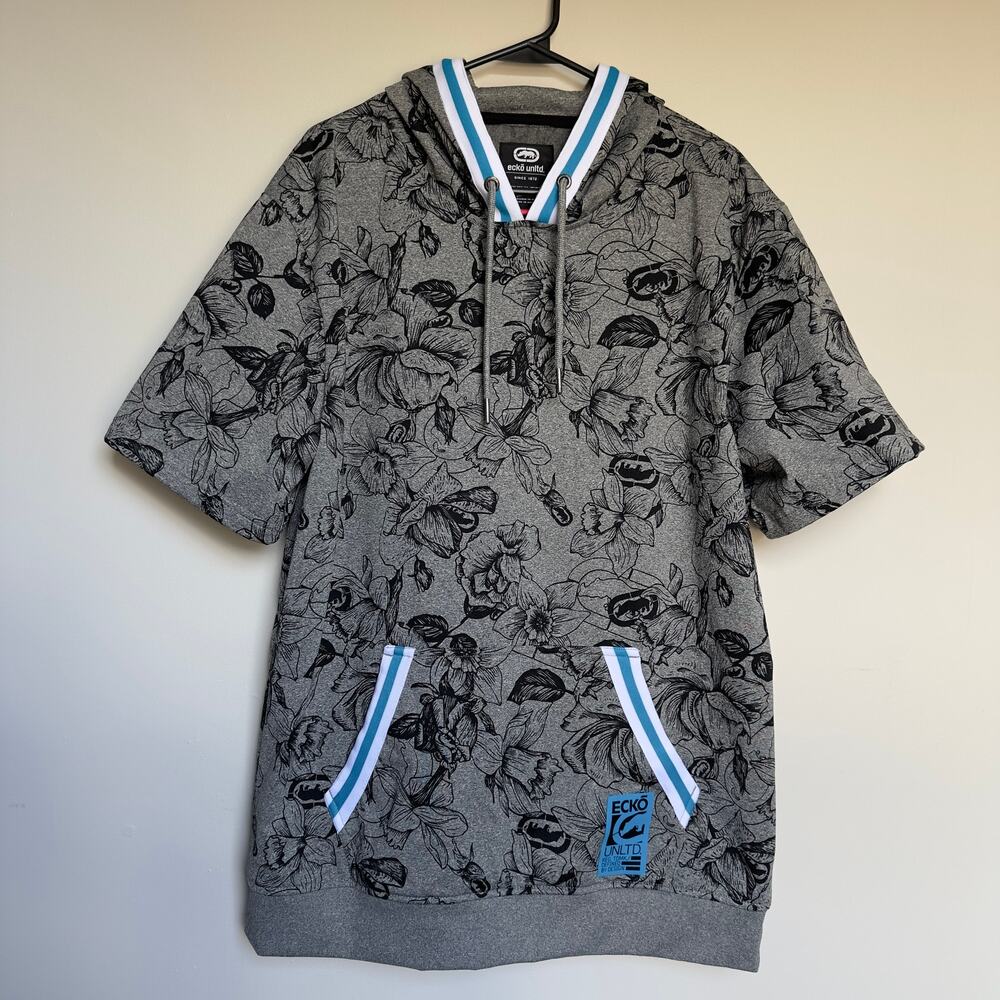 Unique Ecki Unltd. Floral Print Short Sleeve Hoodie Size XL